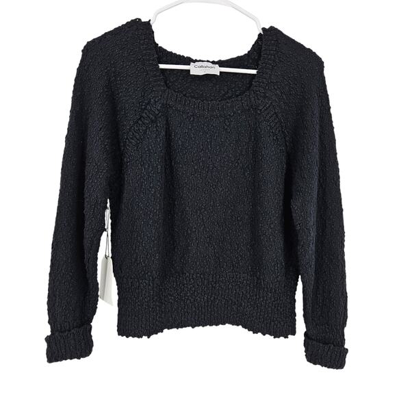 Callahan Hoodie Sweater Black Boucle Knit Square Neck Pullover Crop NWT Size S - Picture 1 of 6